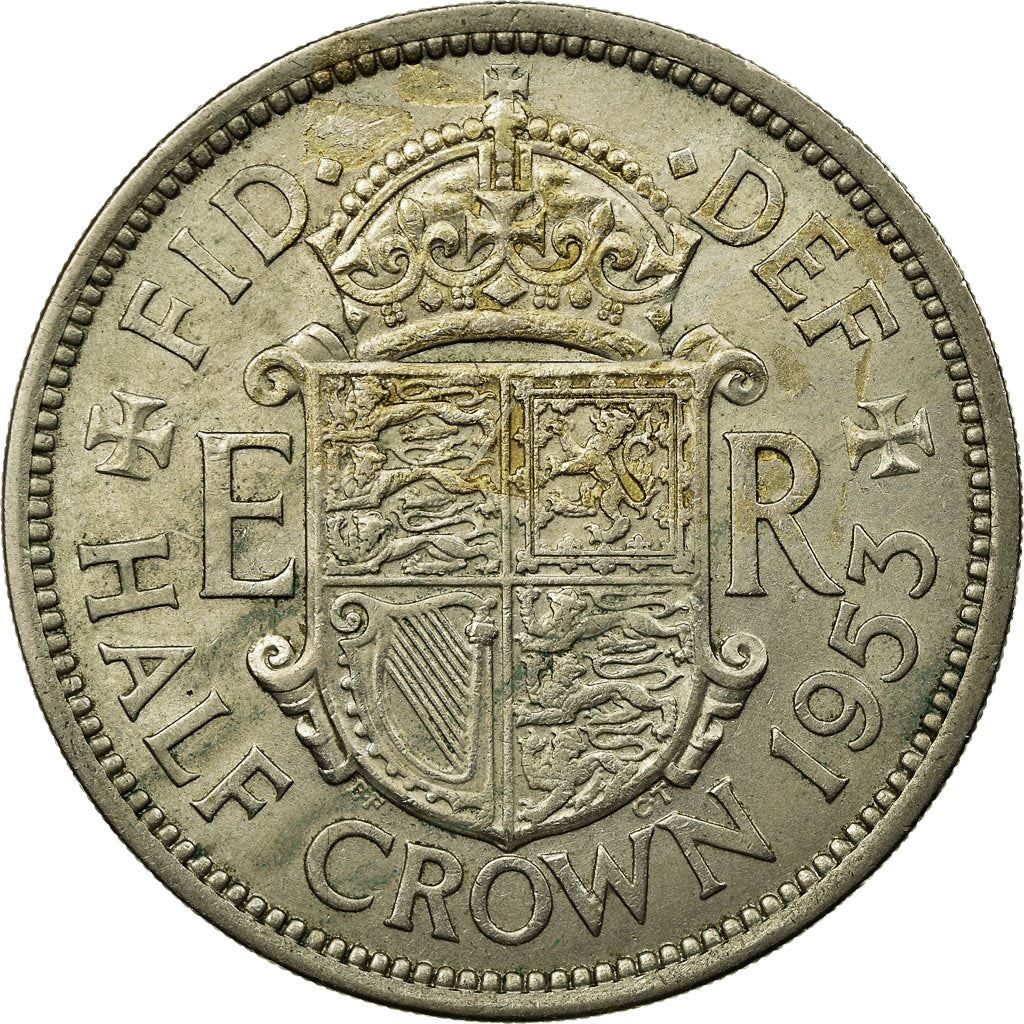 United Kingdom 1/2 Crown Coin | Britain | Queen Elizabeth II 1st portrait | with 'BRITT:OMN' | 1953