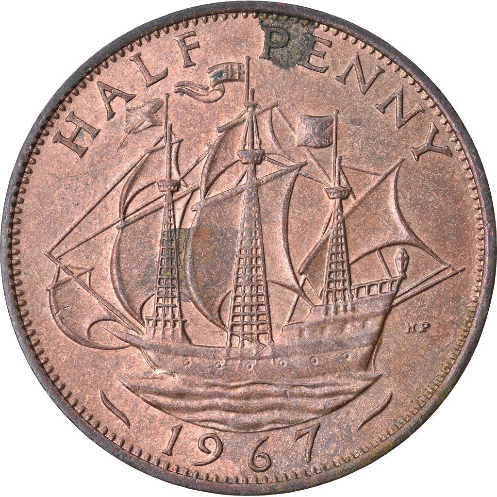 United Kingdom ½ Penny - Elizabeth II 1st portrait | without 'BRITT:OMN' | Coin KM896 1954 - 1970