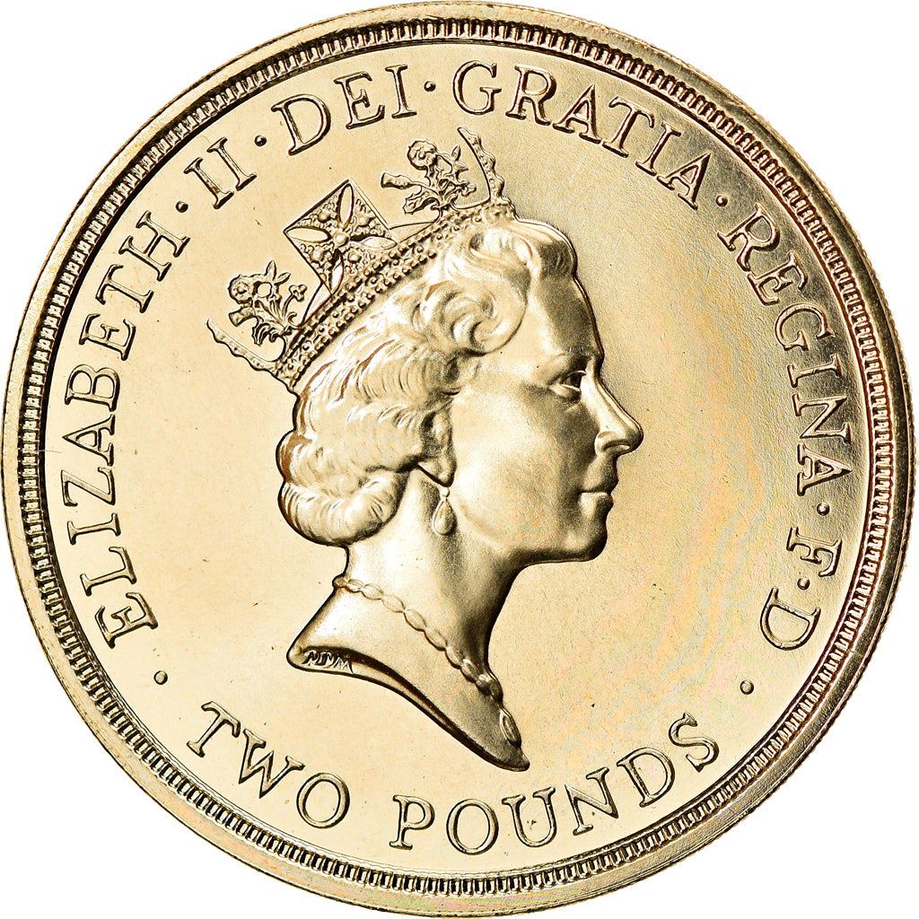 United Kingdom 2 Pounds Coin | Britain | Queen Elizabeth II 3rd portrait | Bill of Rights | 1989