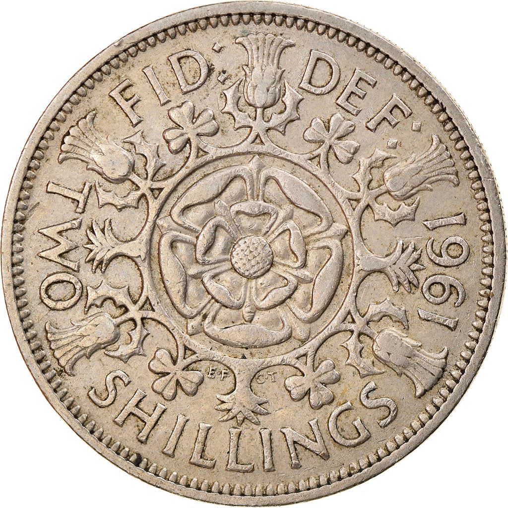 United Kingdom 2 Shillings - Elizabeth II 1st portrait | no 'BRITT:OMN' | Coin KM906 1954 - 1970