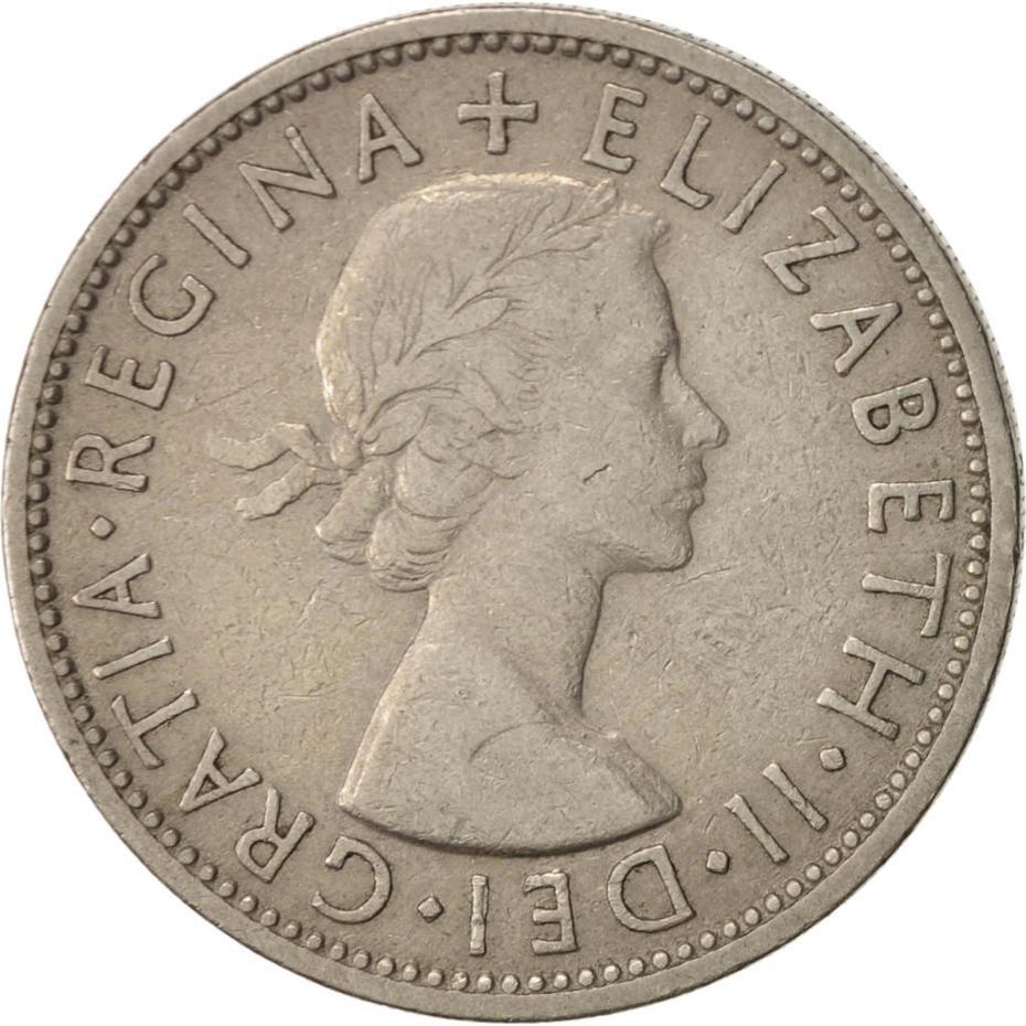 United Kingdom 2 Shillings - Elizabeth II 1st portrait | no 'BRITT:OMN' | Coin KM906 1954 - 1970