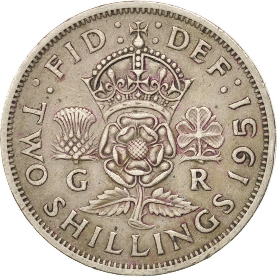 United Kingdom 2 Shillings - George VI without 'IND:IMP' | Coin KM878 1949 - 1951