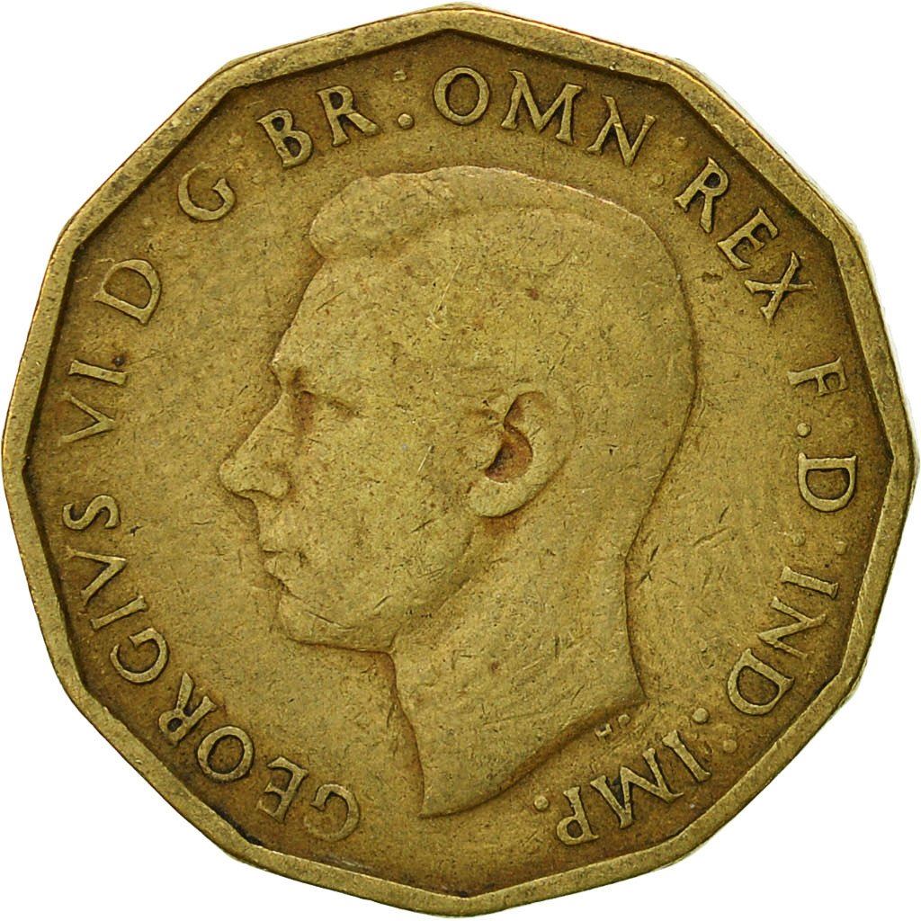 United Kingdom 3 Pence - George VI with 'IND:IMP' | Coin KM849 1937 - 1948