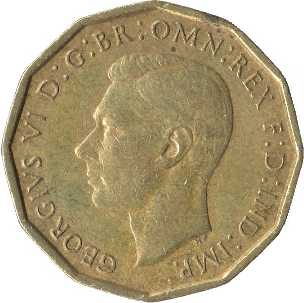 United Kingdom 3 Pence - George VI with 'IND:IMP' | Coin KM849 1937 - 1948