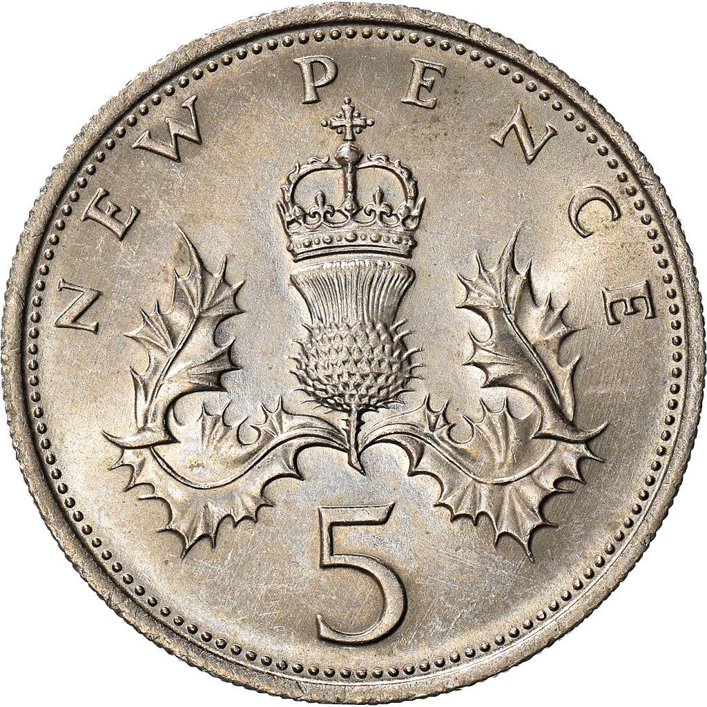 United Kingdom 5 New Pence - Elizabeth II 2nd portrait | Coin KM911 1968 - 1981