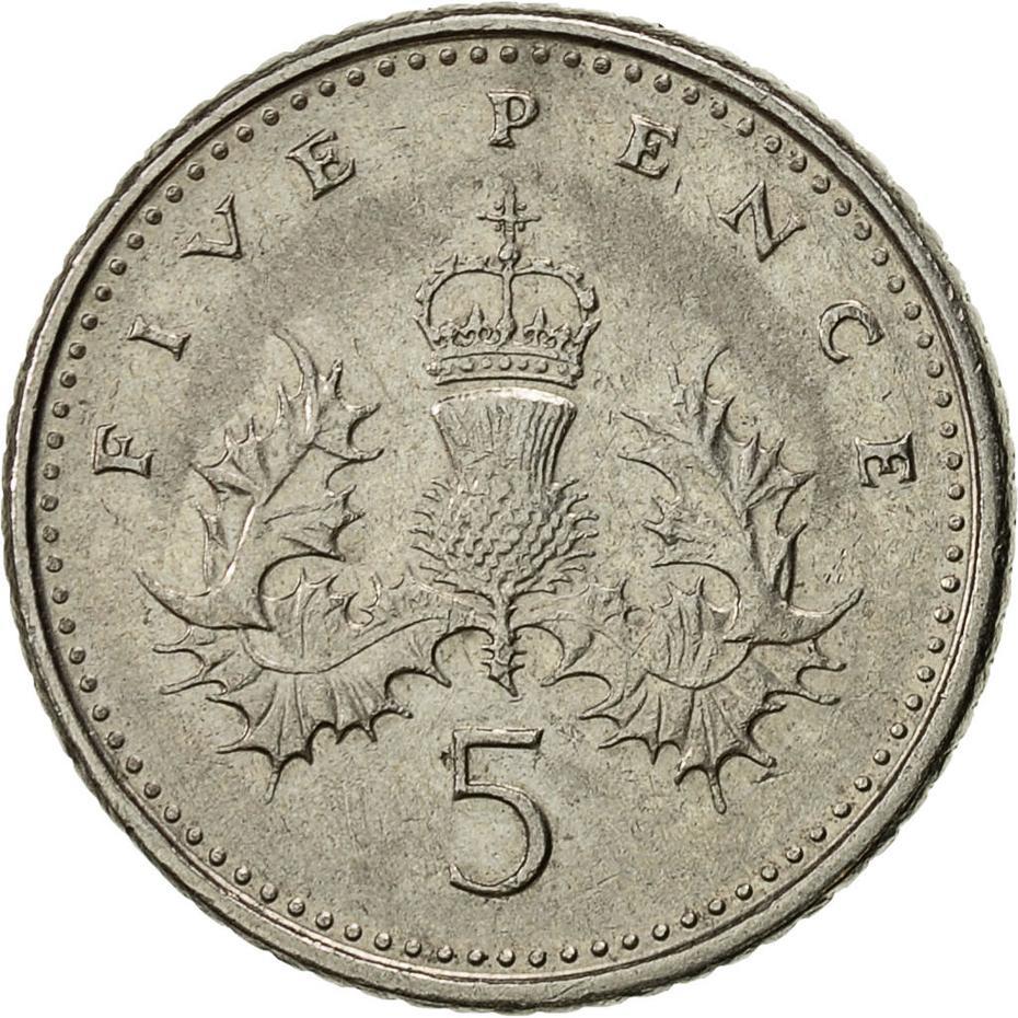 United Kingdom 5 Pence - Elizabeth II 4th portrait | Crowned Thistle | Coin KM988 1998 - 2008