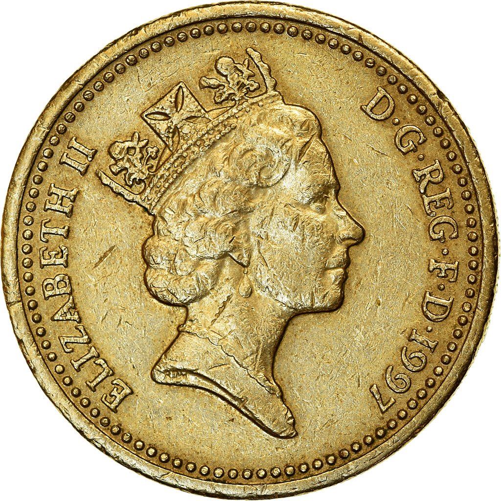 United Kingdom Coin 1 Pound | Elizabeth II 3rd portrait | English Lions | 1997