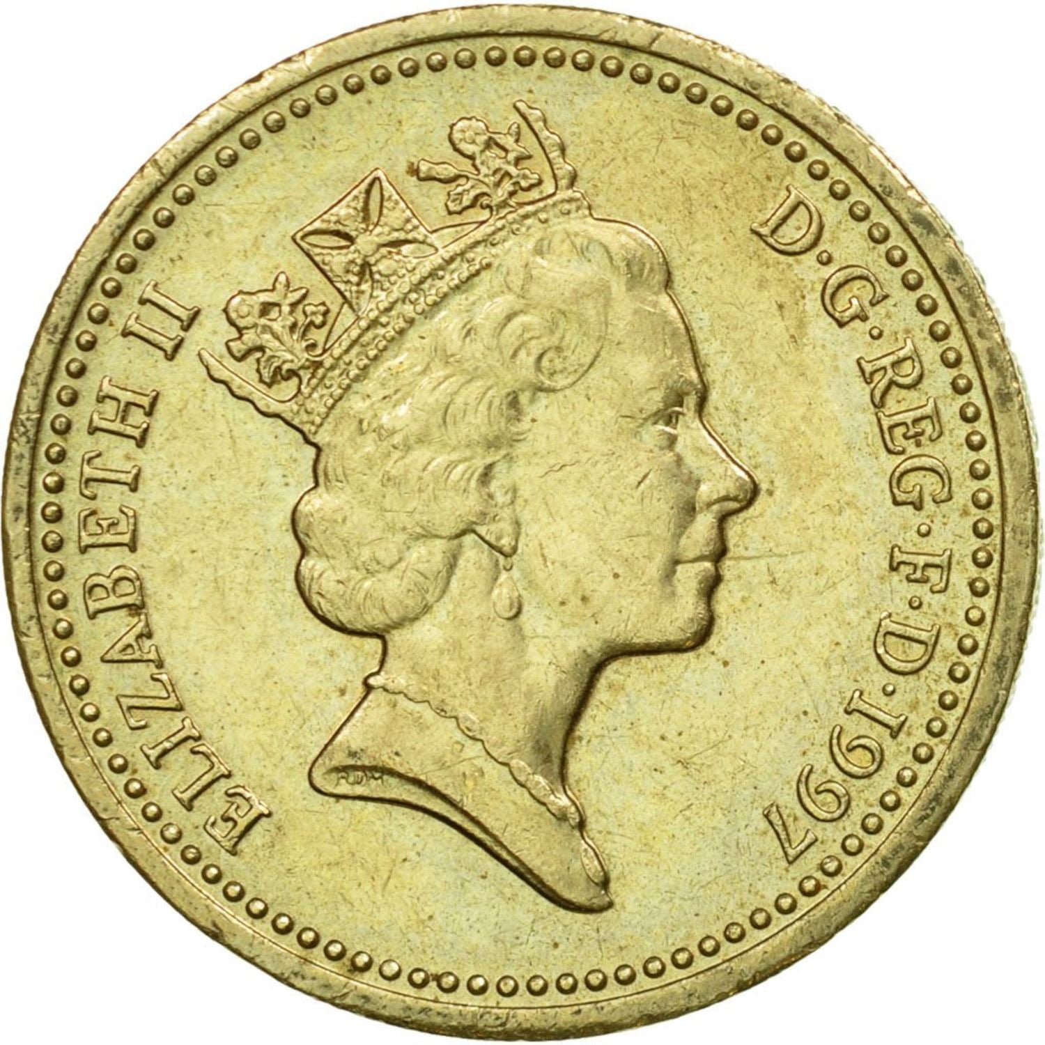 United Kingdom Coin 1 Pound | Elizabeth II 3rd portrait | English Lions | 1997