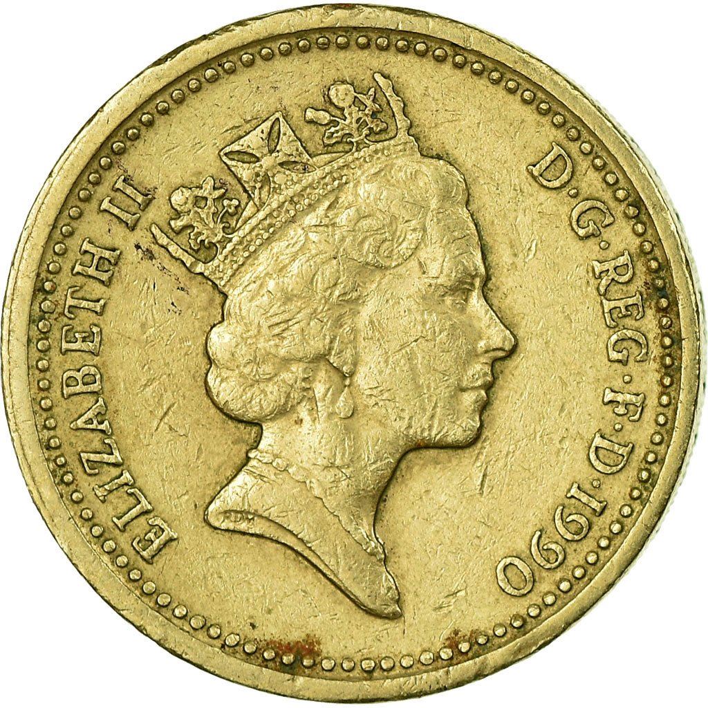 United Kingdom Coin 1 Pound | Elizabeth II 3rd portrait | Welsh Leek | 1985 - 1990