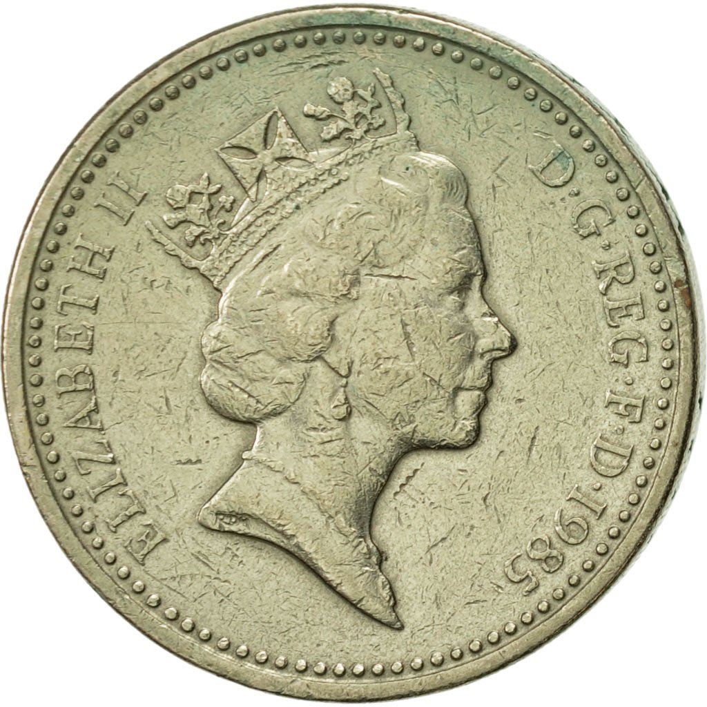 United Kingdom Coin 1 Pound | Elizabeth II 3rd portrait | Welsh Leek | 1985 - 1990