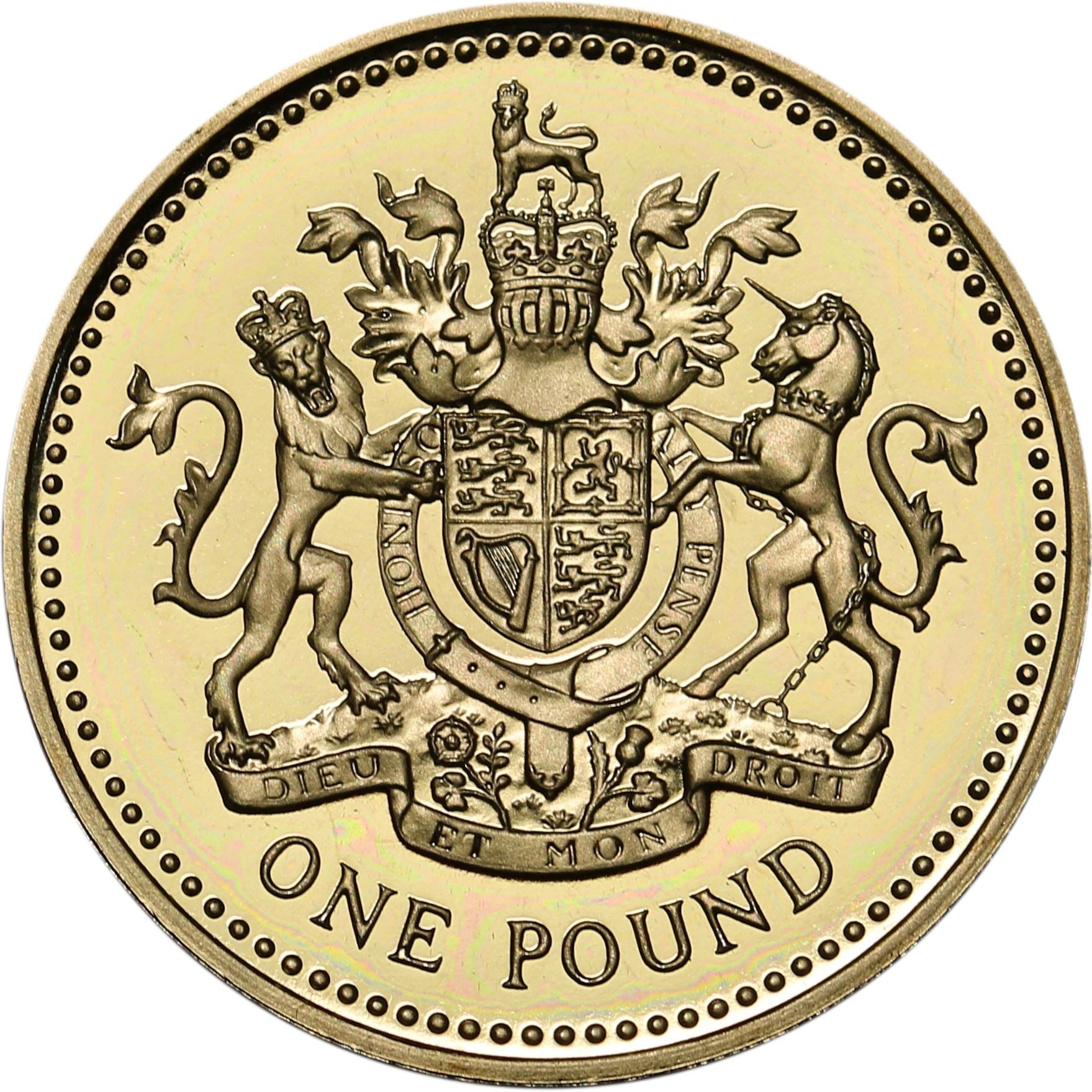 United Kingdom Coin 1 Pound | Elizabeth II 4th portrait | Royal Arms | 1998 - 2008