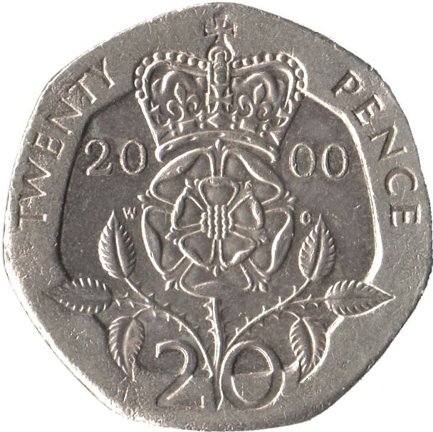 United Kingdom Coin 20 Pence | Elizabeth II 4th portrait | Tudor Rose | 1998 - 2008