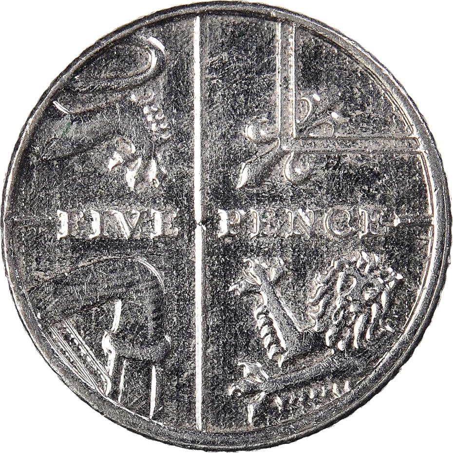 United Kingdom Coin 5 Pence | Elizabeth II 5th portrait | Royal Shield | 2015 - 2021