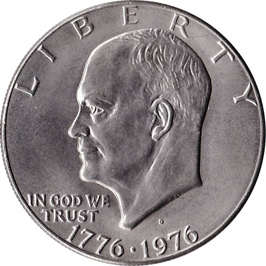 United States | 1 Dollar Coin | Liberty Bell | Moon | Dwight D. Eisenhower | KM206 | 1976