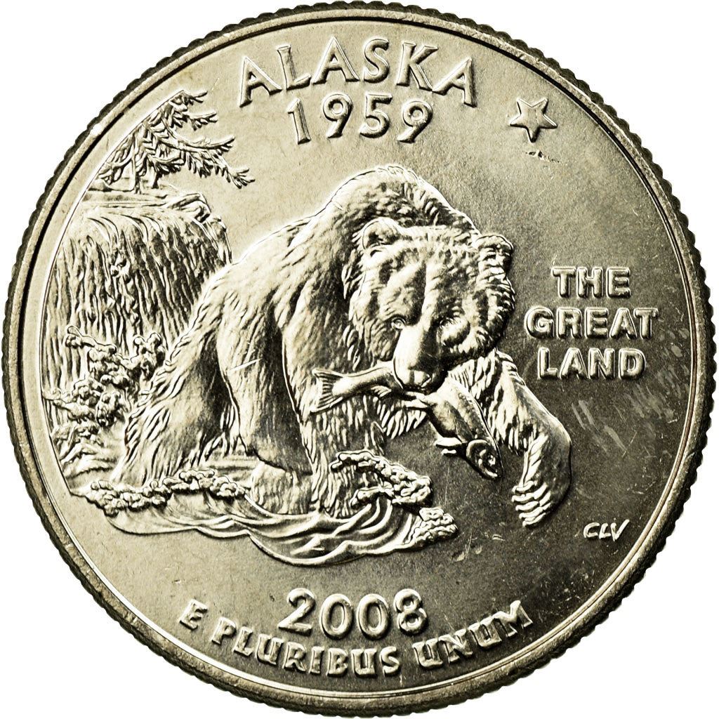 United States Coin American ¼ Dollar | George Washington | Alaska | Grizzly Bear | Salmon | KM424 | 2008