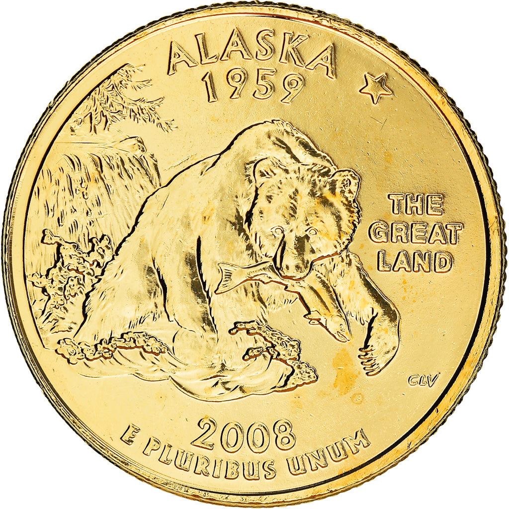 United States Coin American ¼ Dollar | George Washington | Alaska | Grizzly Bear | Salmon | KM424 | 2008