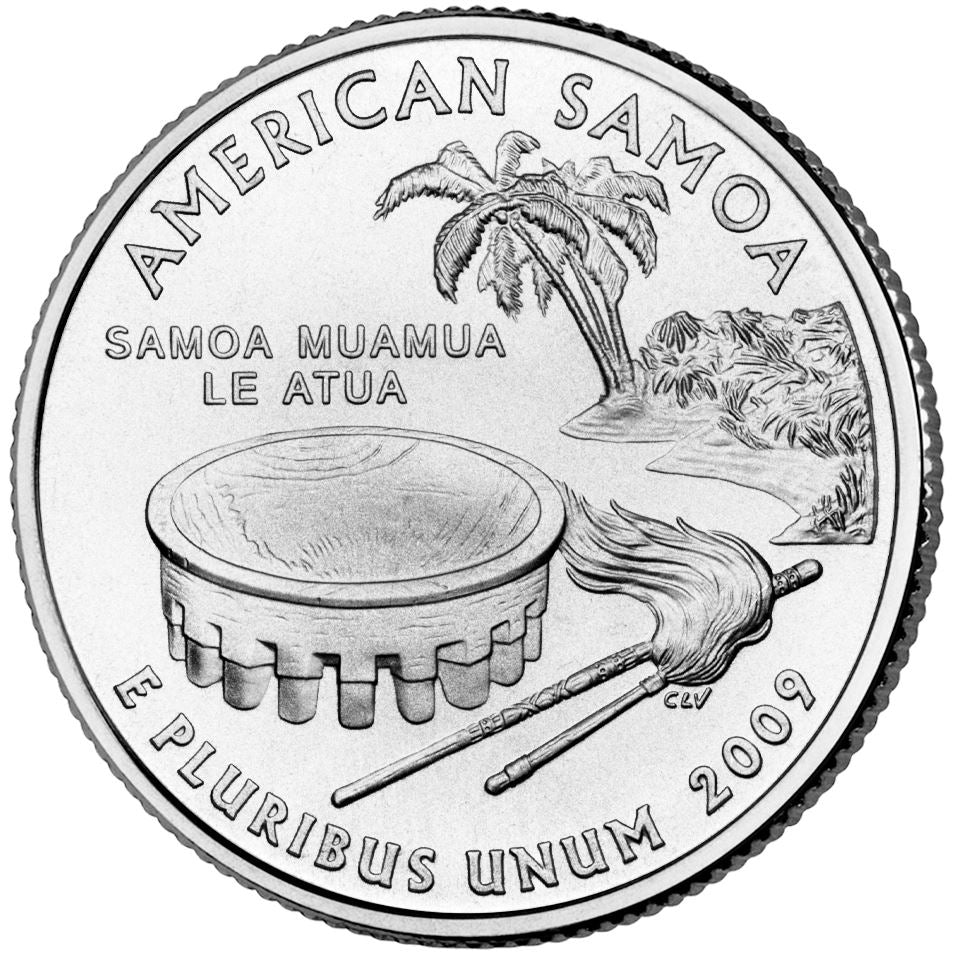 United States Coin American ¼ Dollar | George Washington | American Samoa | Ava Bowl | Staff | KM448 | 2009