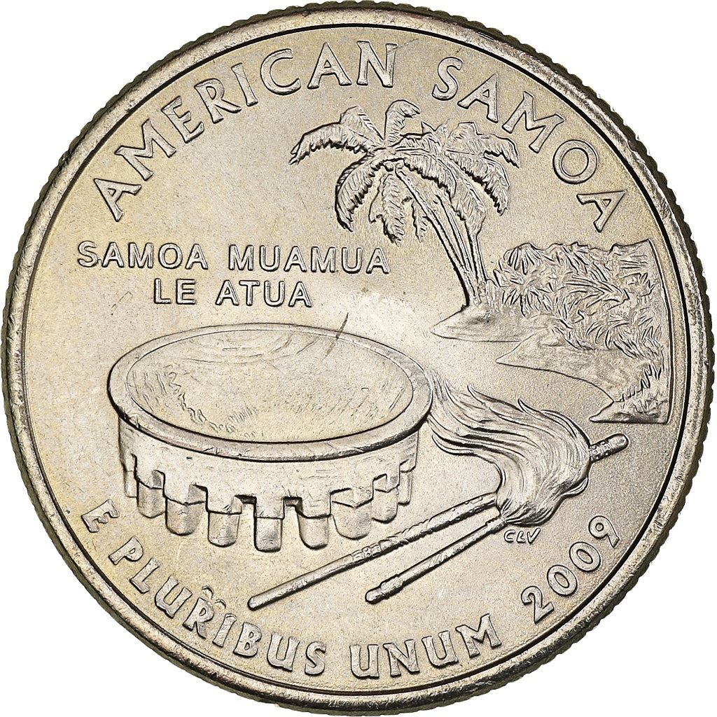 United States Coin American ¼ Dollar | George Washington | American Samoa | Ava Bowl | Staff | KM448 | 2009