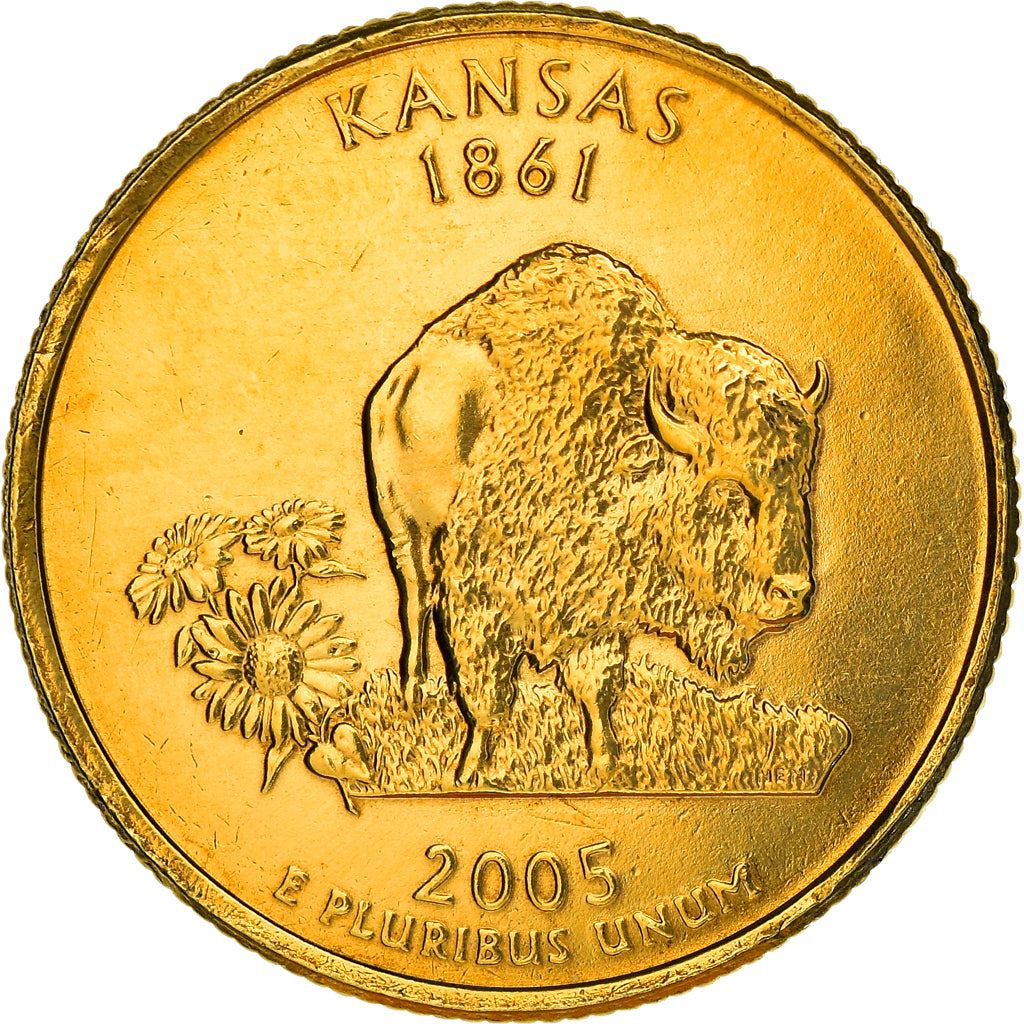 United States Coin American ¼ Dollar | George Washington | Kansas | Buffalo | Sunflower | KM373 | 2005