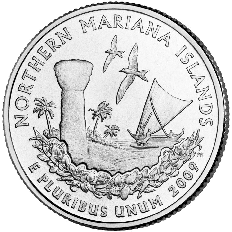 United States Coin American ¼ Dollar | George Washington | Northern Mariana Islands | Latte Stone | Birds | KM466 | 2009