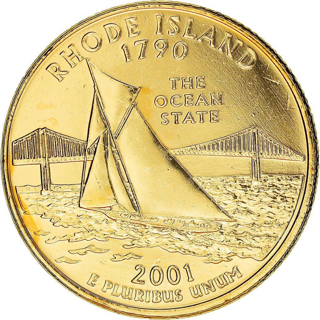 United States Coin American ¼ Dollar | George Washington | Rhode Island | Narragansett Bay | Pell Bridge | Sailboat | KM320 | 2001