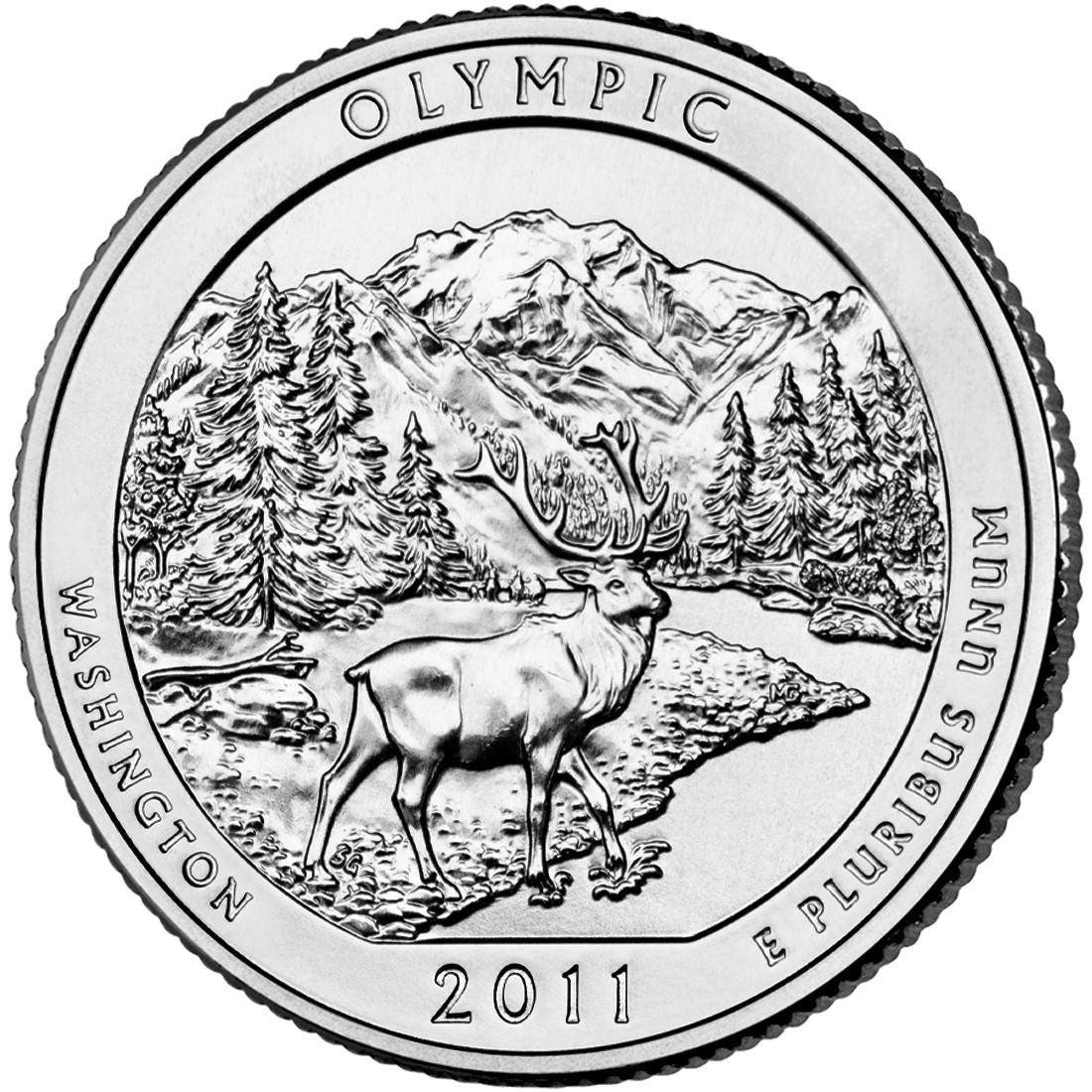 United States Coin American ¼ Dollar | George Washington | Roosevelt Elk | Hoh River | Mount Olympus | KM496 | 2011