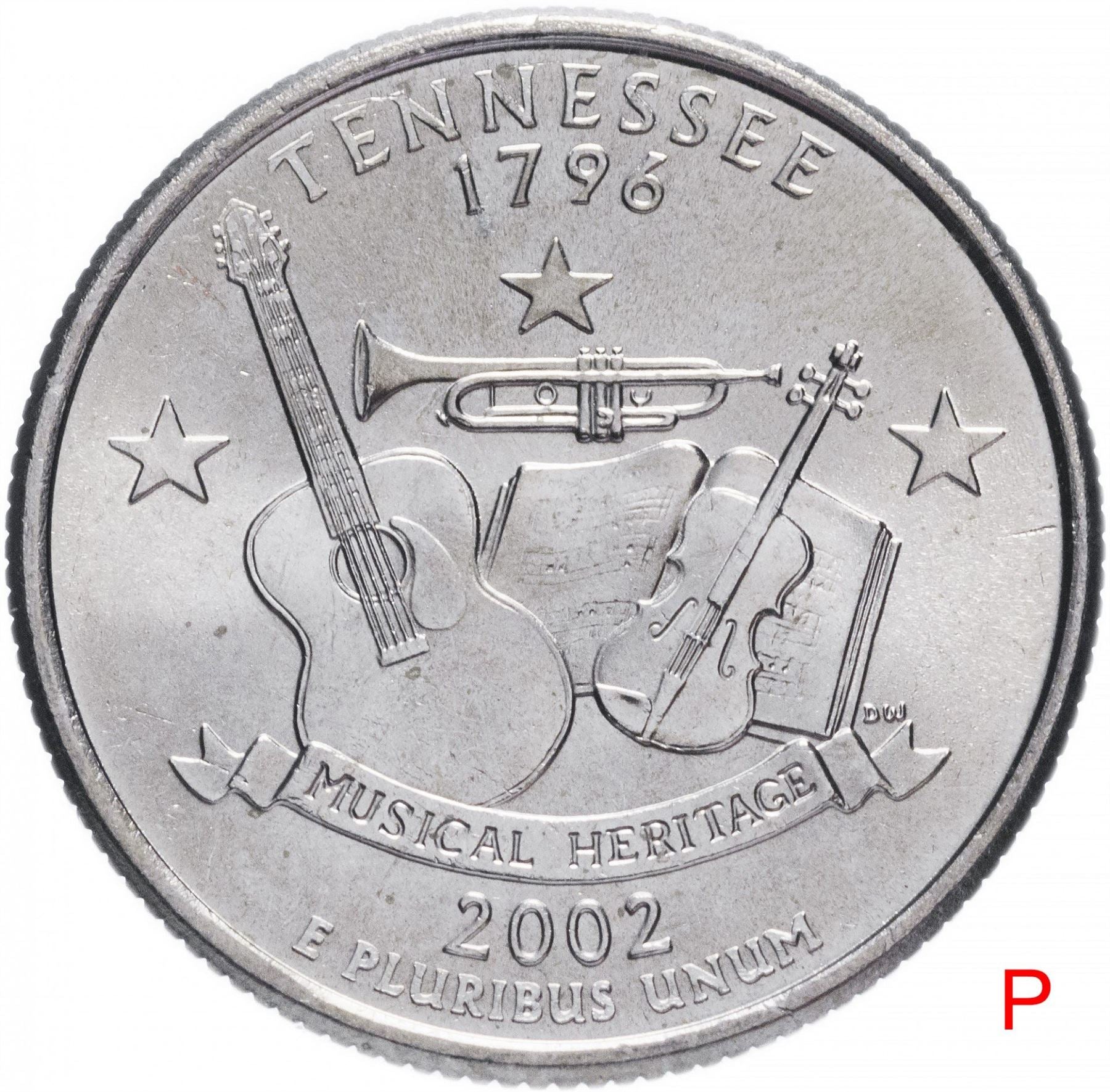 United States Coin American ¼ Dollar | George Washington | Tennessee | Guitar | Trumpet | Violin | KM331 | 2002