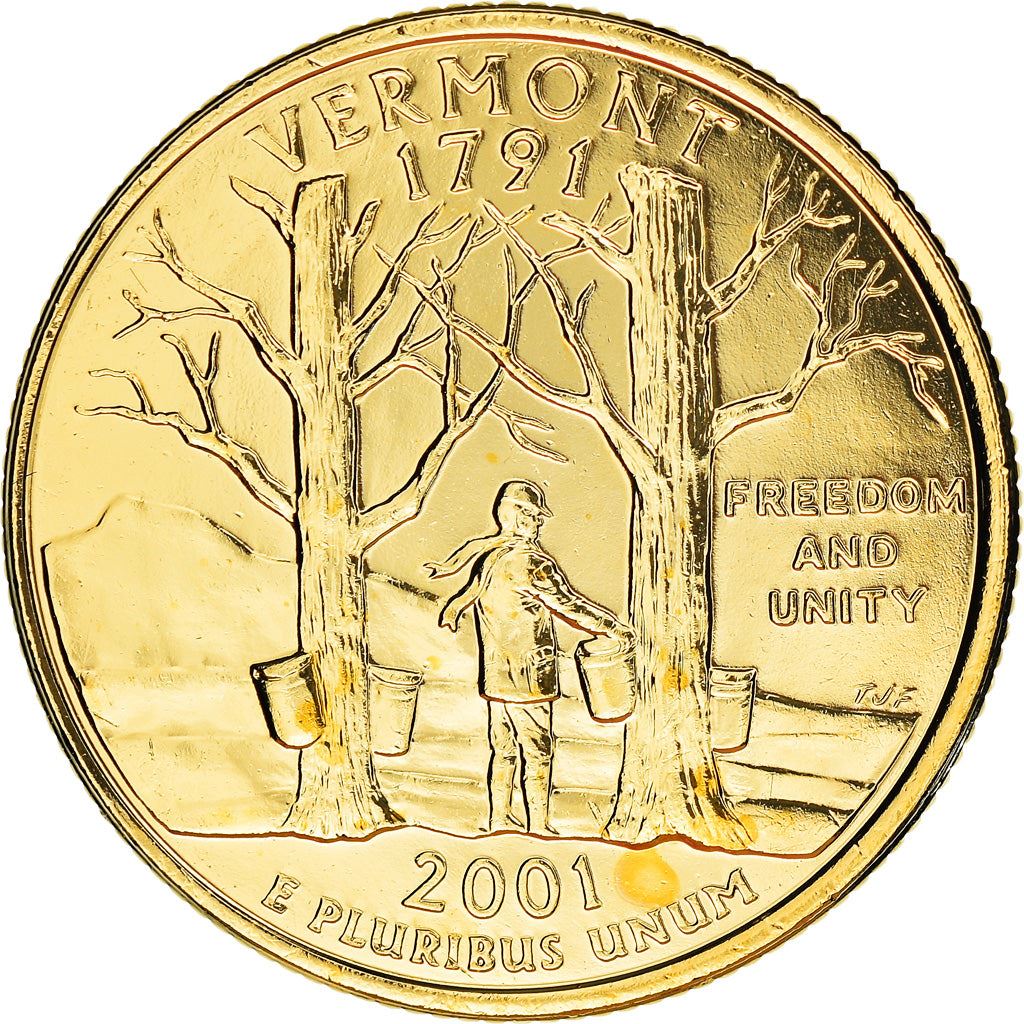 United States Coin American ¼ Dollar | George Washington | Vermont | Maple Tree | KM321 | 2001