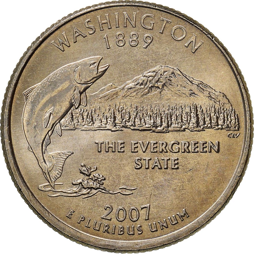 United States Coin American ¼ Dollar | George Washington | Washington | King Salmon | Mount Rainier | KM397 | 2007