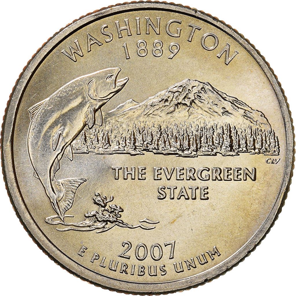 United States Coin American ¼ Dollar | George Washington | Washington | King Salmon | Mount Rainier | KM397 | 2007