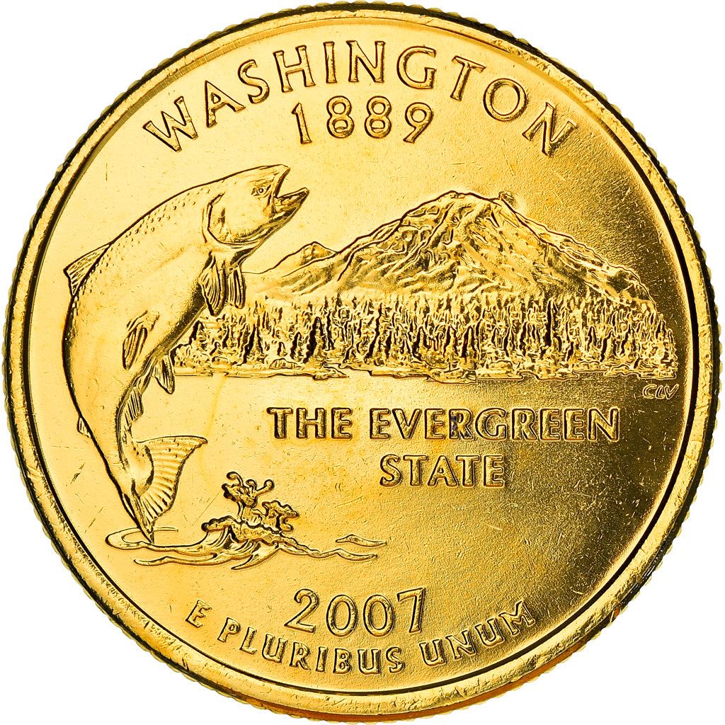 United States Coin American ¼ Dollar | George Washington | Washington | King Salmon | Mount Rainier | KM397 | 2007