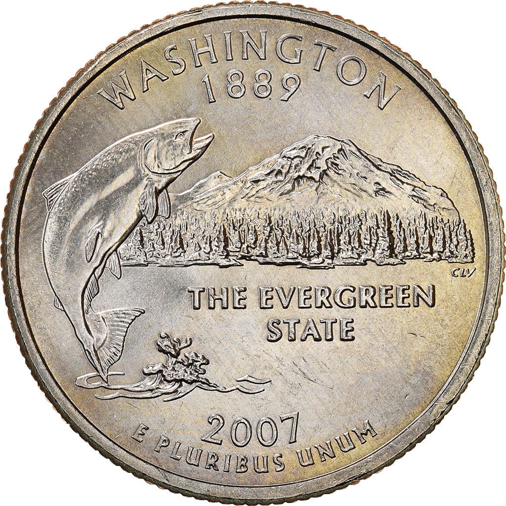 United States Coin American ¼ Dollar | George Washington | Washington | King Salmon | Mount Rainier | KM397 | 2007