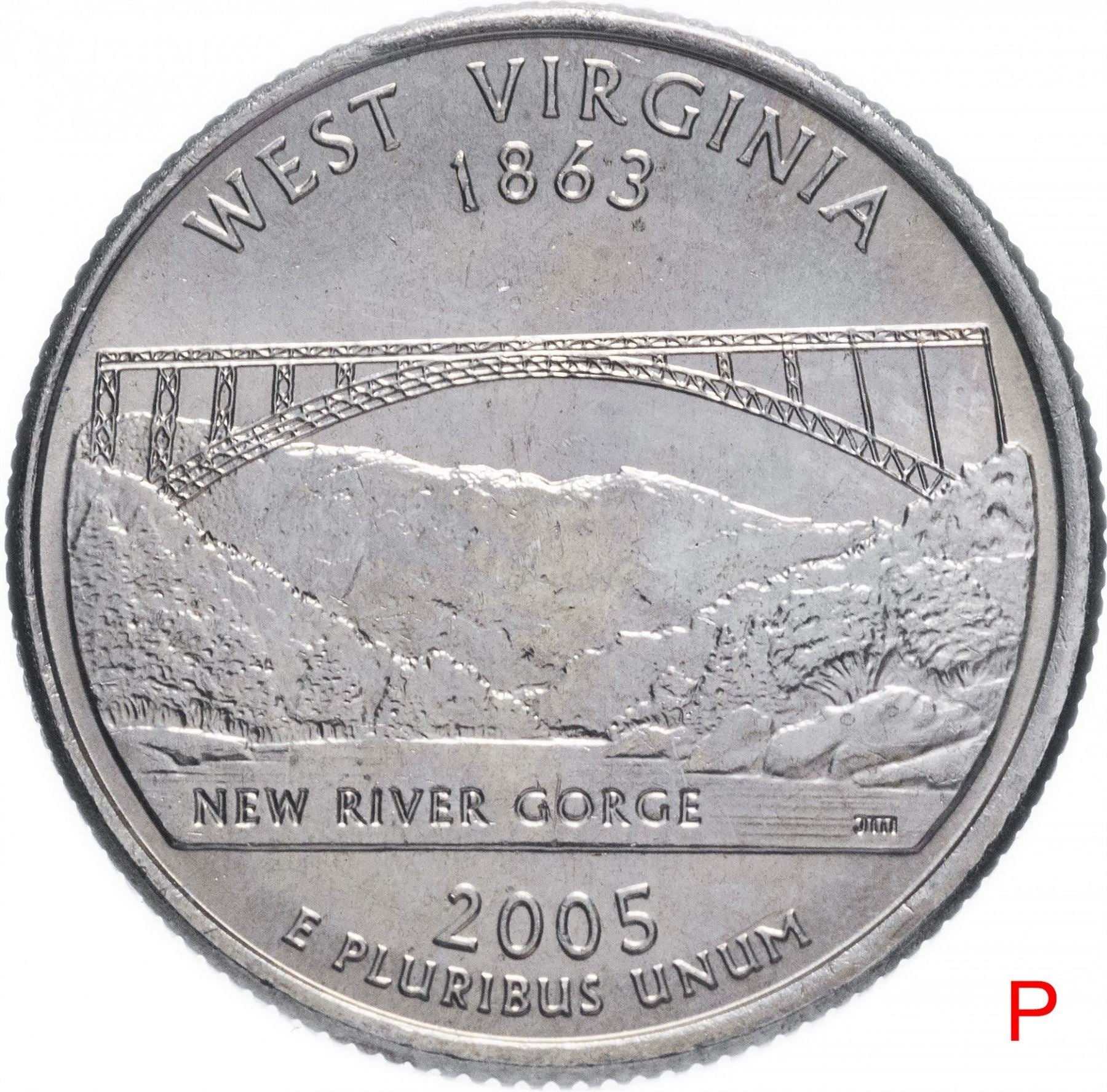 United States Coin American ¼ Dollar | George Washington | West Virginia | New River Gorge Bridge | KM374 | 2005