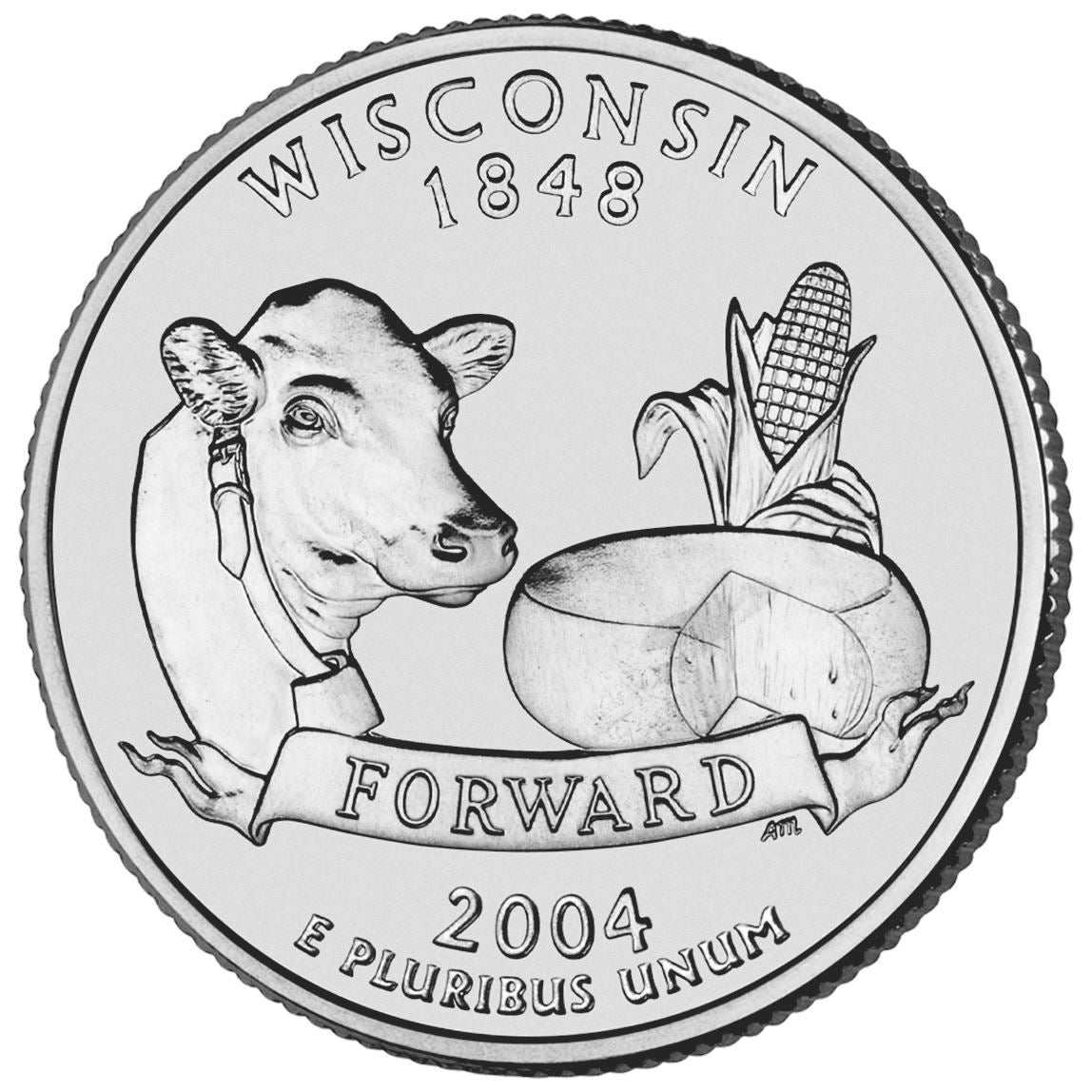 United States Coin American ¼ Dollar | George Washington | Wisconsin | Cow | Cheese | Corn | KM359 | 2004