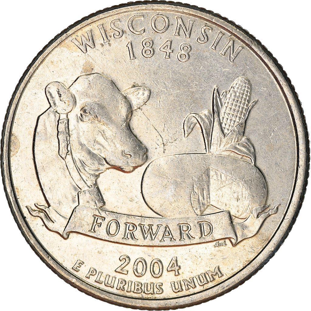 United States Coin American ¼ Dollar | George Washington | Wisconsin | Cow | Cheese | Corn | KM359 | 2004