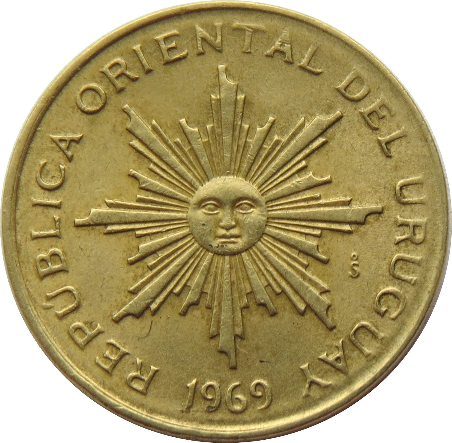 Uruguay Coin Uruguayan 1 Peso | Erythrina Crista-galli | Sun | KM52 | 1969