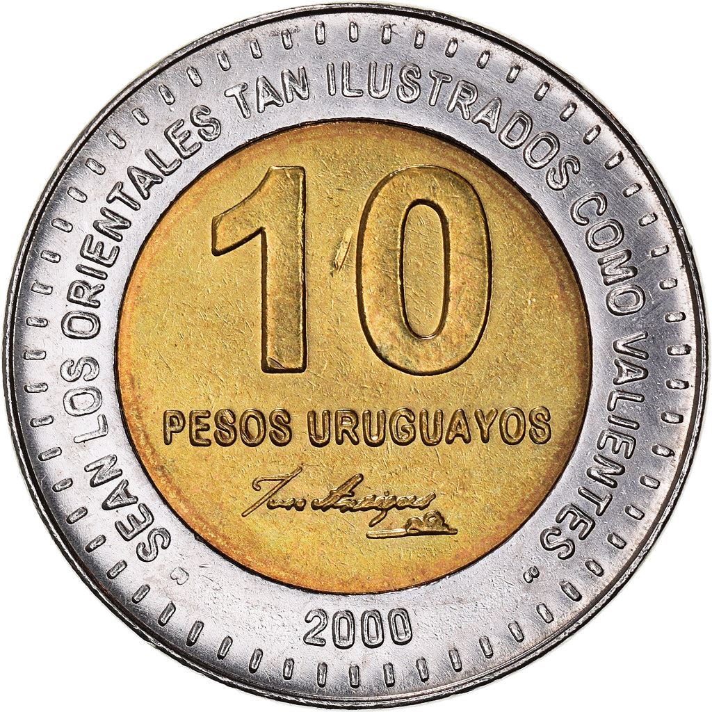 Uruguay Coin Uruguayan 10 Pesos | Jose Gervasio Artigas | KM121 | 2000