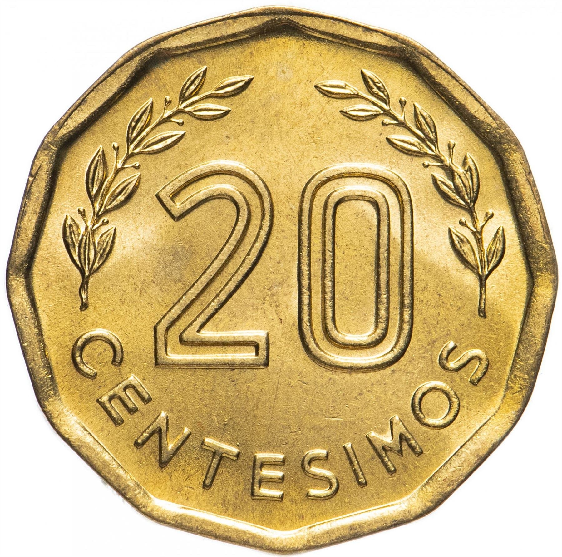 Uruguay Coin Uruguayan 20 Centésimos | Montevideo Hill Fortress | Olive Sprig | KM67 | 1976 - 1981