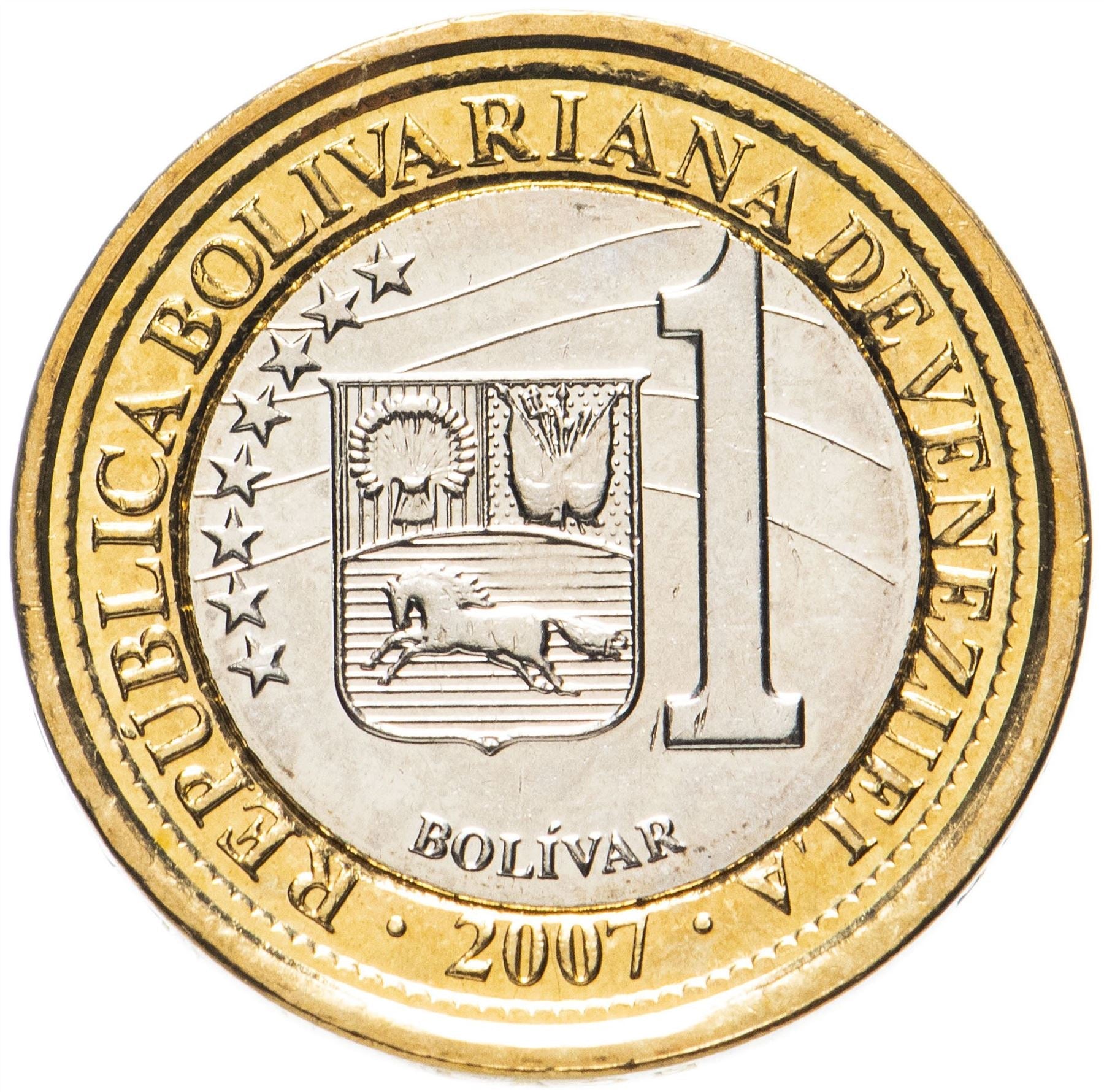 Venezuela | 1 Bolivar Coin | Palomo Horse | Simon Bolivar | KM93 | 2007 - 2012