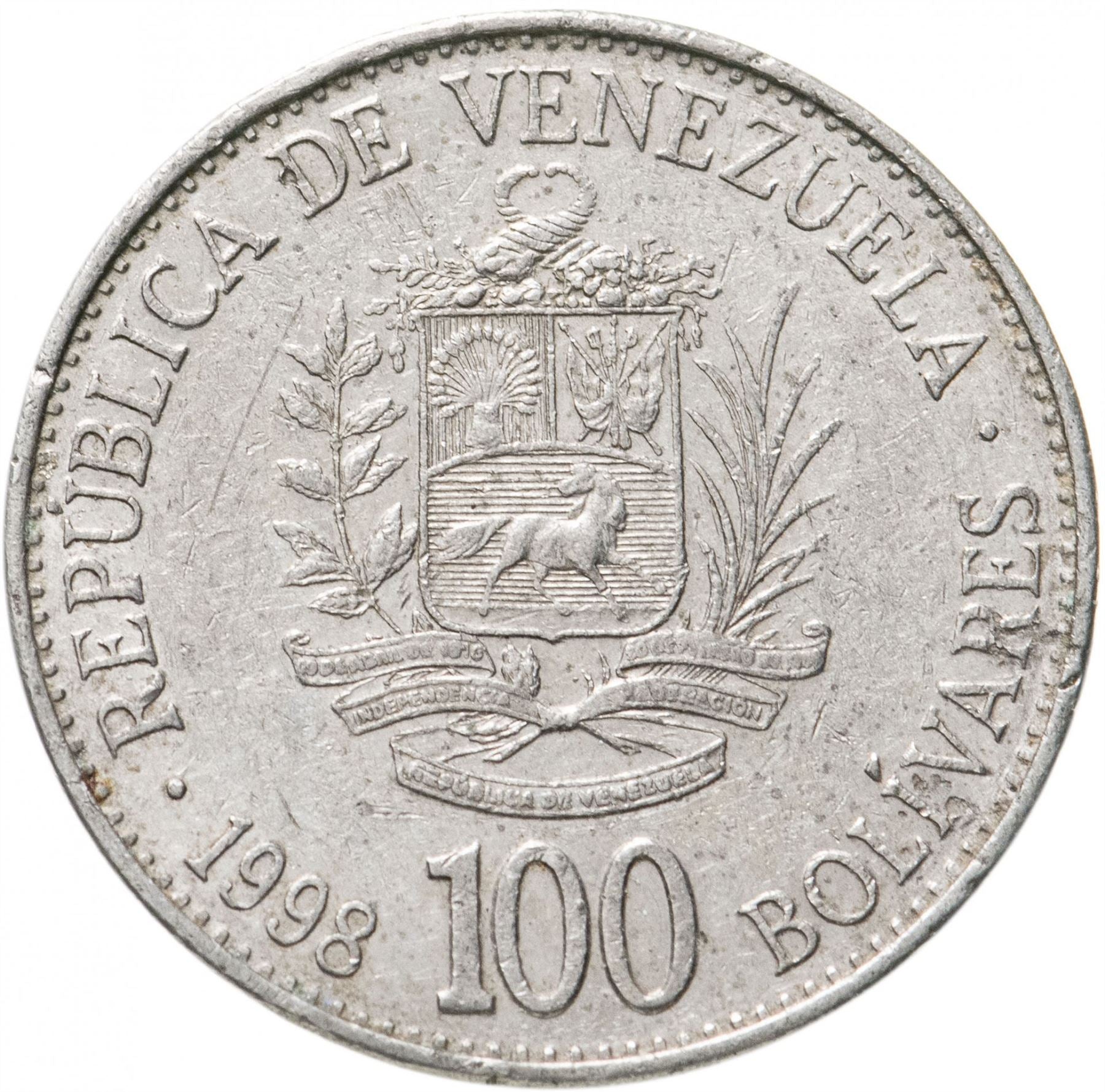 Venezuela | 100 Bolivares Coin | Palomo Horse | Simon Bolivar | KM78.2 | 1999