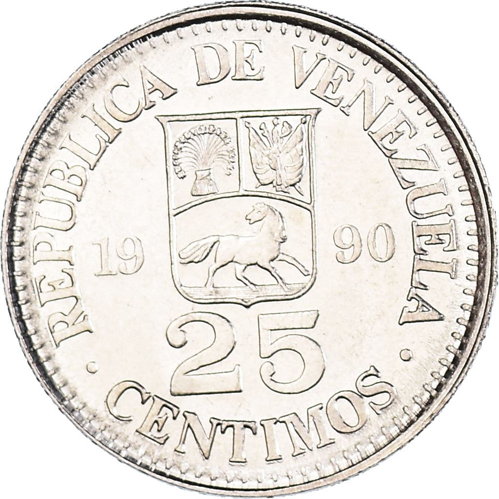 Venezuela | 25 Centimos Coin | Palomo Horse | Simon Bolivar | KM50a | 1989 - 1990