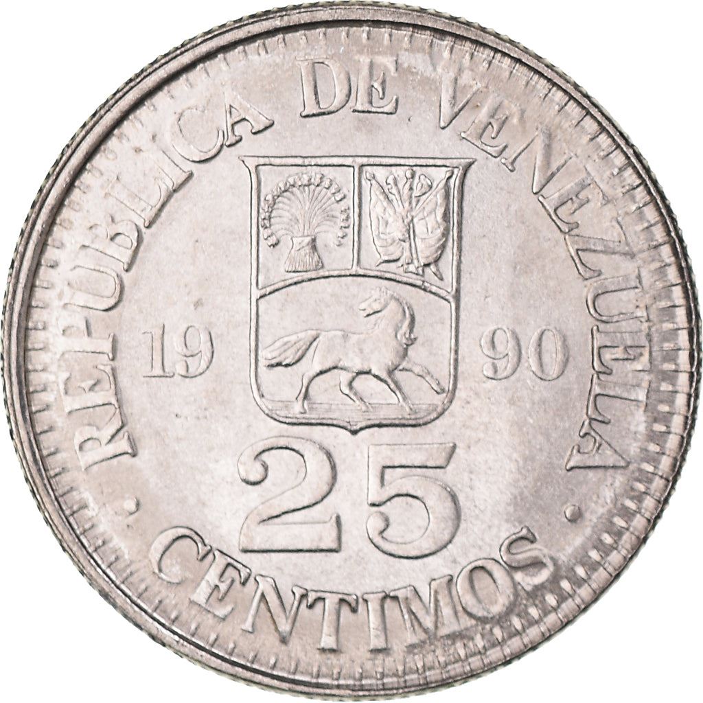 Venezuela | 25 Centimos Coin | Palomo Horse | Simon Bolivar | KM50a | 1989 - 1990