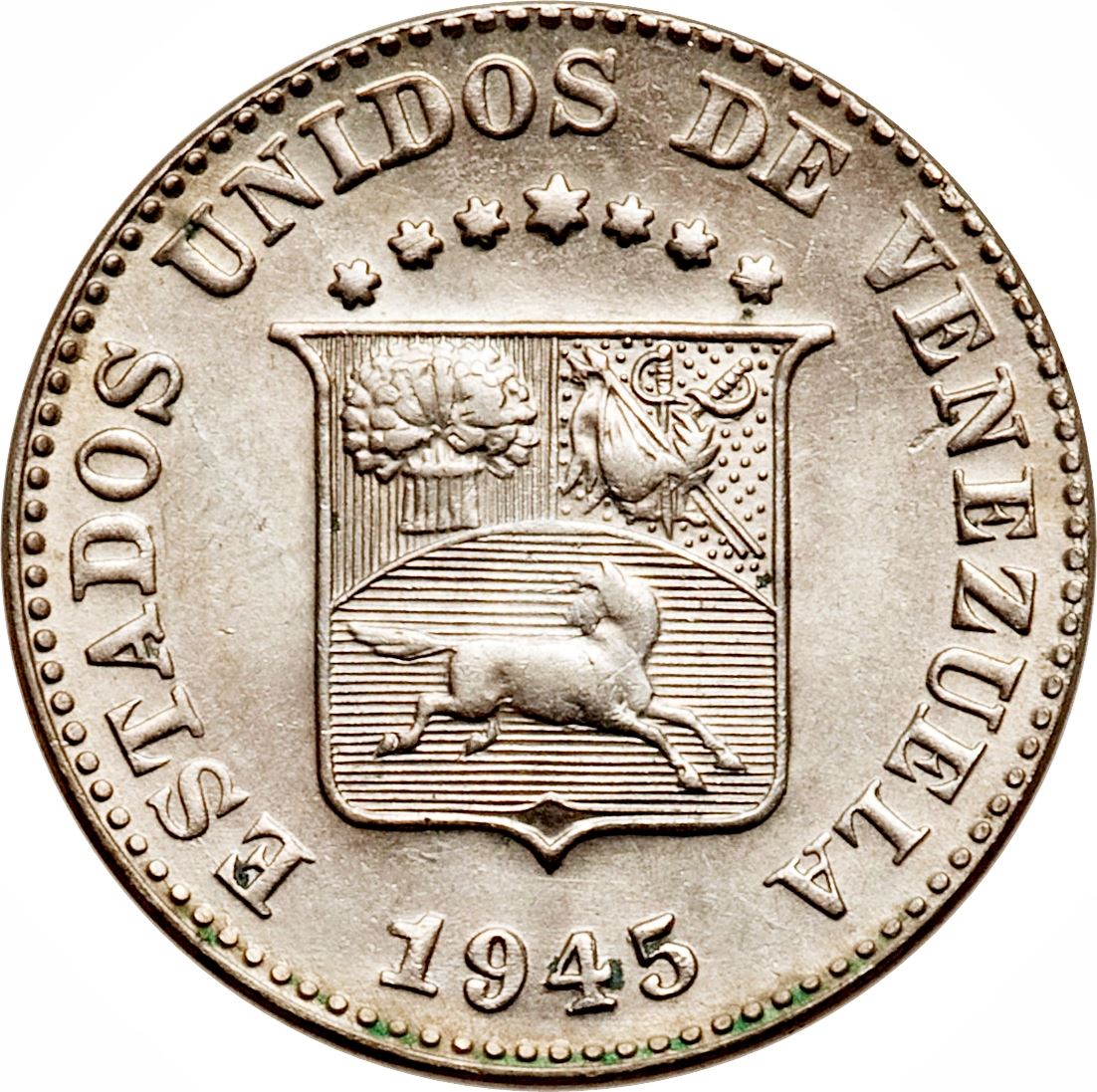 Venezuela | 5 Centimos Coin | Palomo Horse | Wreath | KM29a | 1945 - 1948