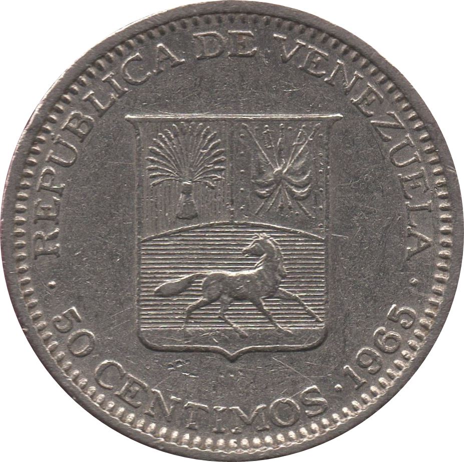 Venezuela | 50 Centimos Coin | Palomo Horse | Simon Bolivar | KM41 | 1965 - 1985