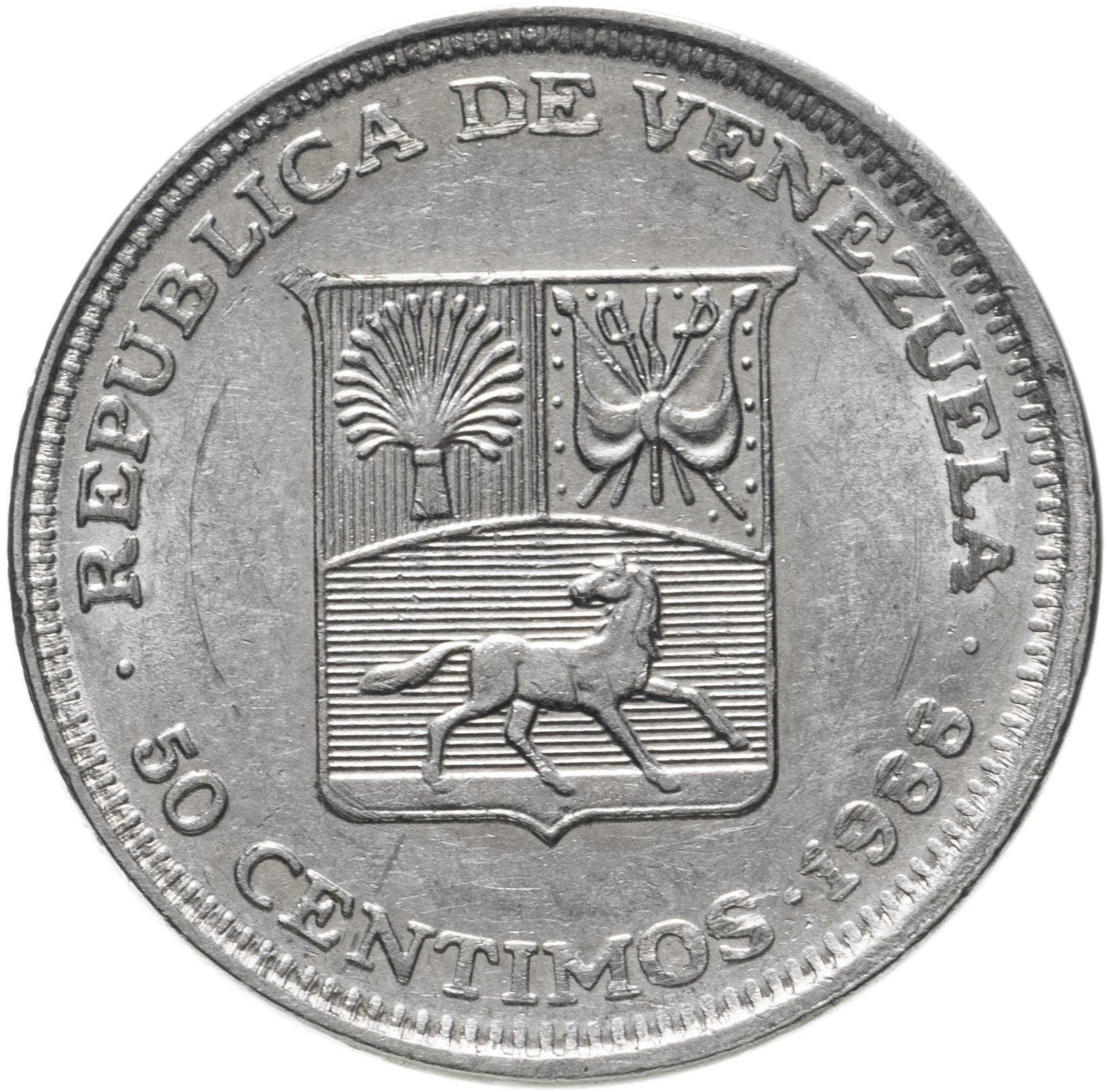 Venezuela | 50 Centimos Coin | Palomo Horse | Simon Bolivar | KM41a | 1988 - 1990