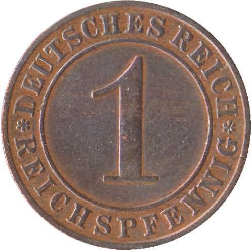 Weimar Republic 1 Reichspfennig Coin | German Reich | KM37 | 1924 - 1936