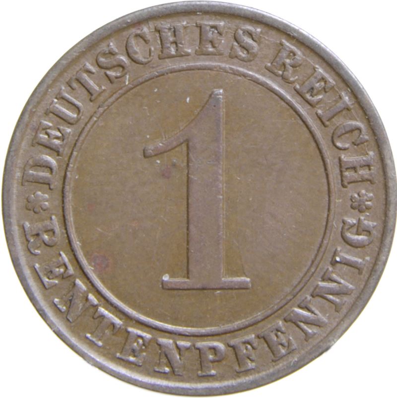 Weimar Republic 1 Rentenpfennig Coin | German Reich | KM30 | 1923 - 1929