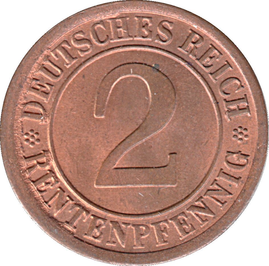 Weimar Republic 2 Rentenpfennig Coin | German Reich | KM31 | 1923 - 1924