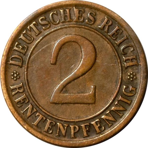 Weimar Republic 2 Rentenpfennig Coin | German Reich | KM31 | 1923 - 1924