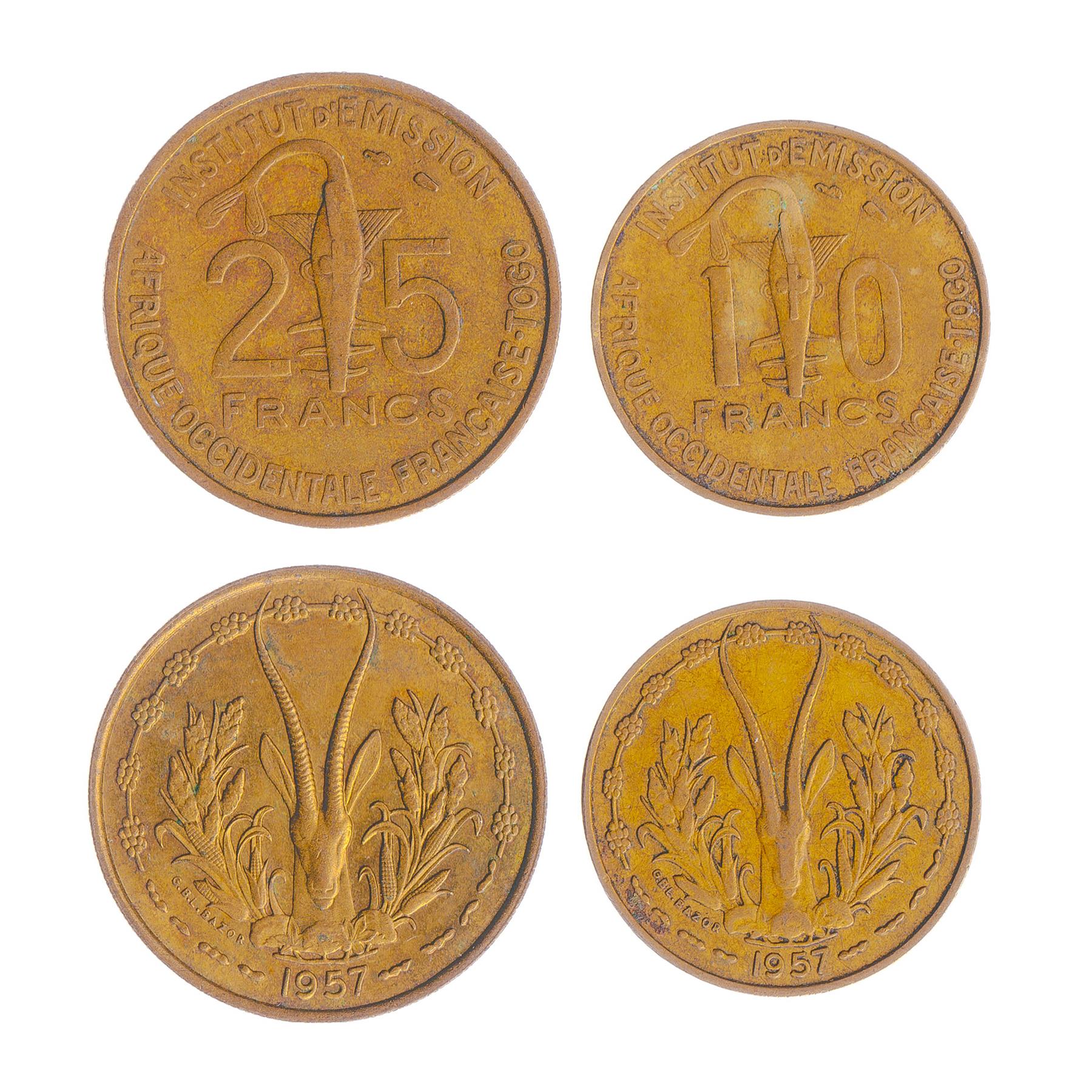 West African 2 Coin Set 1 25 Francs | Sawfish | Test tube | 1957